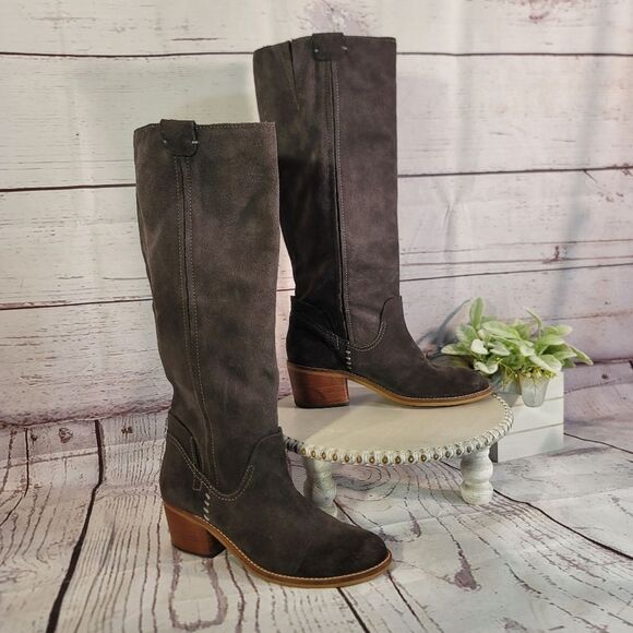 Dolce Vita Garnett Tall Charcoal Gray Suede Coastal Western Slip-on Boot Size 7 - Picture 1 of 12